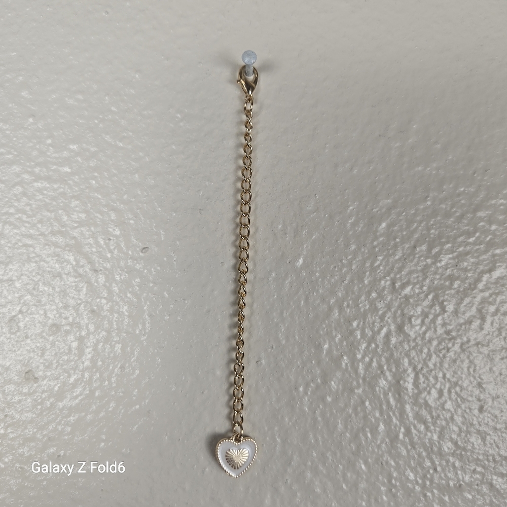 Gold-Tone‎ Heart Charm Chain Extender – White Enamel Heart with Letter "K" - Picture 2 of 4